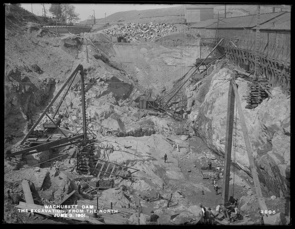 Wachusett Dam, general view of the excavation, looking southerly, Clinton, Mass., Jun. 3, 1901