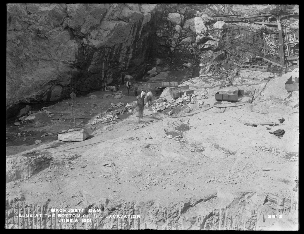 Wachusett Dam, ledge on the bottom of the excavation pit, Clinton, Mass., Jun. 6, 1901