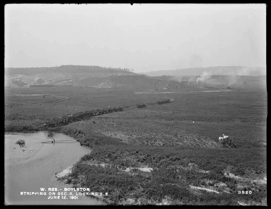 Wachusett Reservoir, stripping on Section 6, looking southeasterly from Potter's crossing, Boylston, Mass., Jun. 12, 1901