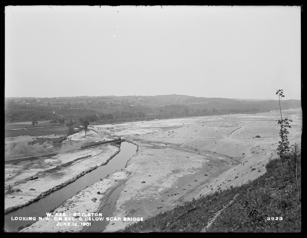 Wachusett Reservoir, Section 6, looking northwesterly below Scar Bridge, Boylston, Mass., Jun. 12, 1901