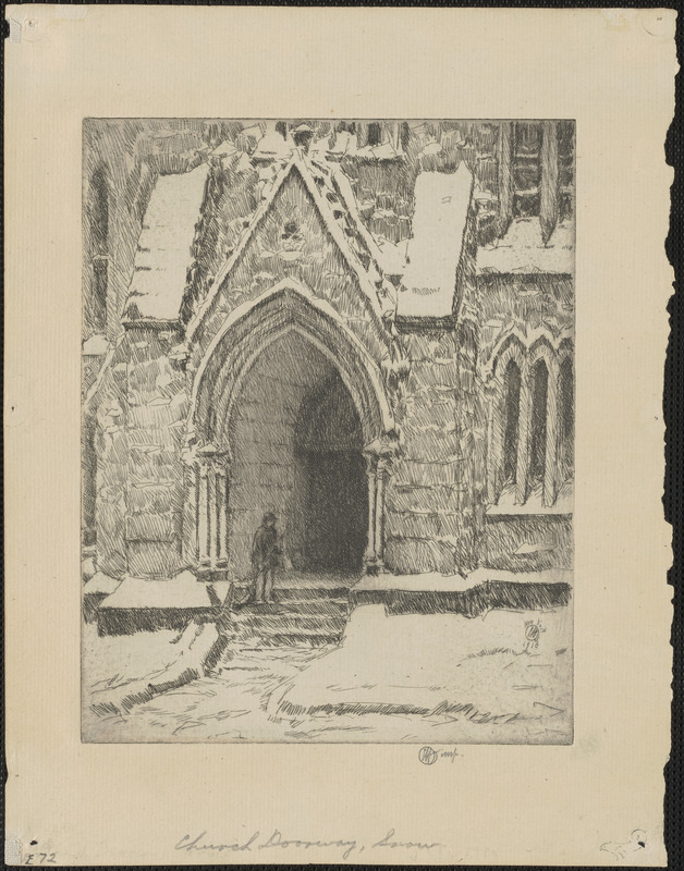 Church doorway, snow