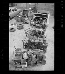 Sears garage, replacing car batteries on winter night, Boston