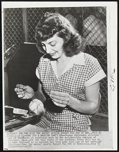 One Job a Machine Can't Do -- Jeanne Strycharz stitches one of thousands of baseballs made by the A.G. Spalding company of Chicopee, Mass., for the ball clubs of the country. Every ball has to be hand stitched as no machine has been made that can do the work.