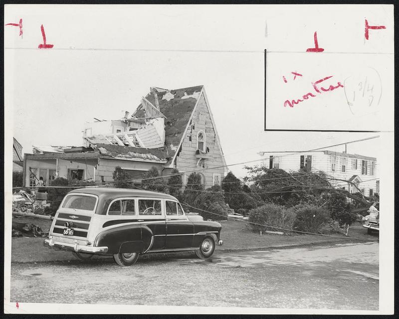 Maple Ave. Ruins - A sample of nature's devastating power is shown in the wreckage along Maple Ave. in Shrewsbury. Here are pictured the remains of three homes and three cars. Worcester County tasted the bitter tornado of the type that recently struck Waco, Tex., and Flint, Mich.