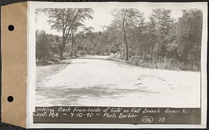 Contract No. 106, Improvement of Access Roads, Middle and East Branch Regulating Dams, and Quabbin Reservoir Area, Hardwick, Petersham, New Salem, Belchertown, looking back from inside of gate on East Branch access road, Belchertown, Mass., Sep. 10, 1940