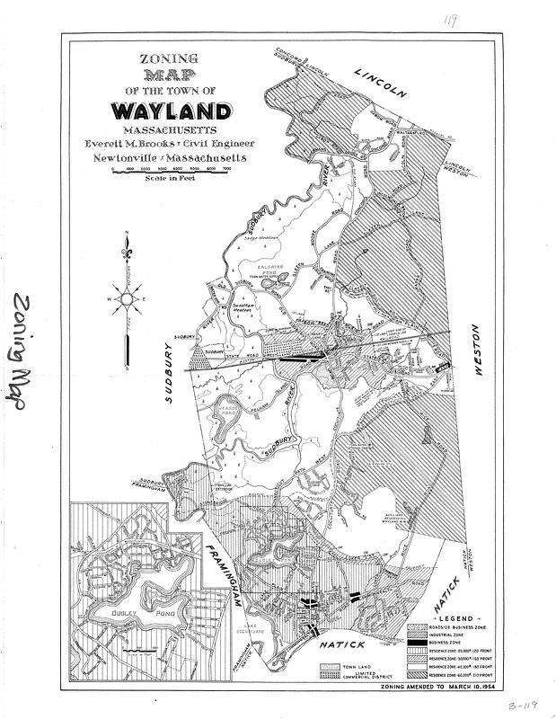 Zoning Map Of The Town Of Wayland Massachusetts 1954 Digital