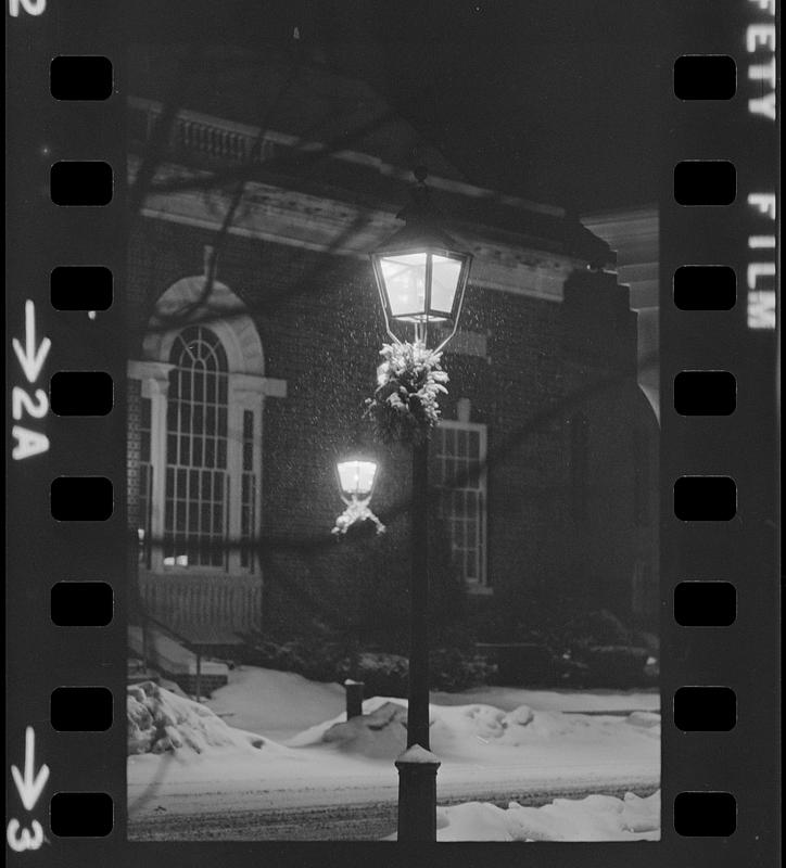 UU Church candle light, snow & street lamps