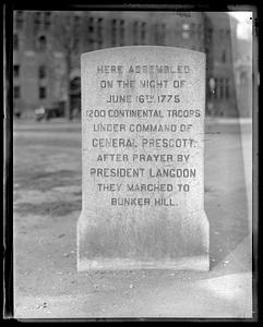 Stone marking spot where Continental troops assembled before Bunker Hill