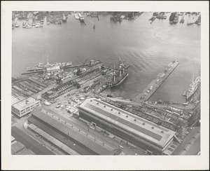 Dry Dock #5 - USS CONSTITUTION at pier-structural building #104 Main yard