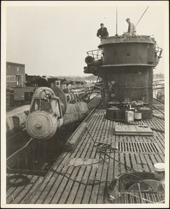 Surrendered German submarine at Portsmouth in close-up