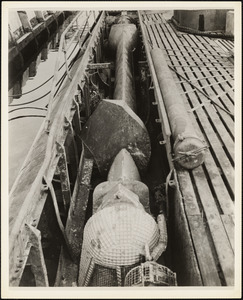 View of "Schnorkel" pipe completely lowered into the German sub's deck