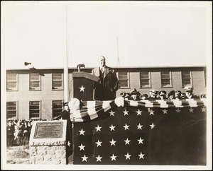 Dedication of US Naval Construction Training Center-Sec'y of Navy Frank Knox speaking