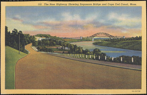 Sagamore Bridge from north side, Cape Cod at upper right