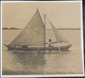 Doris Schirmer and Mr. Daley's niece sailing on the outrigger Mr. Daley brought from the Philippine Islands