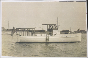 Boat belonging to a friend of Cyrus Schrimer, anchored on Lewis Bay