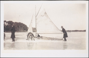 Schirmer and Baker families ice boating on Scargo Lake