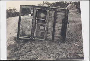 1944 hurricane damage to outhouse, West Yarmouth, Mass.