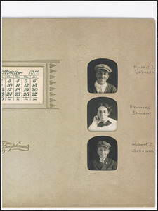 1912 calendar with photos of Morris I. Johnson, Frances Johnson, and Robert C. Johnson