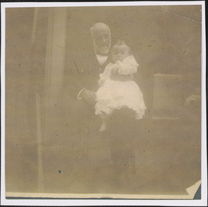Henry C. Thacher with granddaughter Louise Hope, daughter of Thomas, on front steps of Thacher homestead