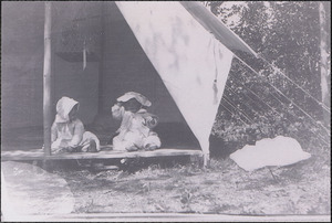 Eleanor and Hinkley Knowles at camp site on Quake Island, Shallow Pond, Barnstable, Mass.