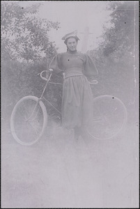 Caroline (Thacher) Harris with bicycle