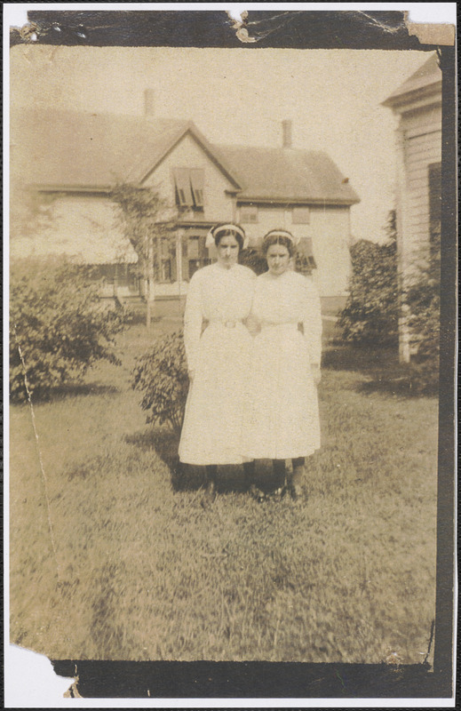 Helen and Anne Pulsifer in back yard of 382 Old King's Highway, Yarmouth Port, Mass.