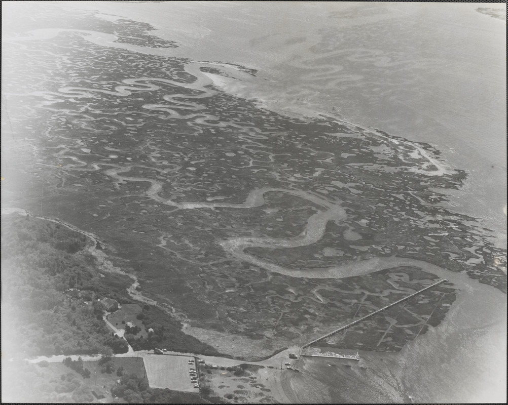 Aerial view of Bass Hole and marshes, Yarmouth Port, Mass.