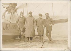 Charles Henry Davis with unidentified men and Curtiss Model H flying boat