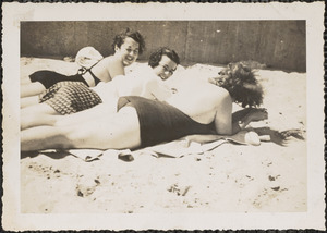 Three unidentified women on Englewood Beach, West Yarmouth, Mass.