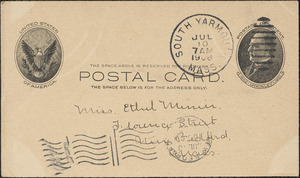 Postcard bearing no image on front, but with imprint of the United States seal and the late President McKinley