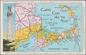 Cape Cod auto map with drawing of pilgrim monument