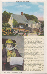 Poem, "Old salt, Cape Cod, Mass.," with images of an old fisherman and Cape Cod cottage