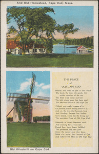 Poem, "The peace of old Cape Cod" with images of a house and a windmill