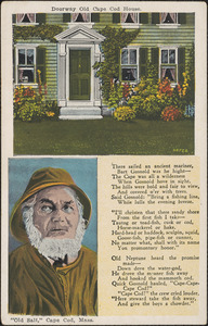 Poem, "Old salt, Cape Cod, Mass.," with images of an old fisherman and a doorway
