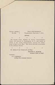 Special orders from War Department for William Richardson Dewey, Jr., 1918-09-05