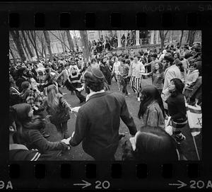 Jewish folk dancing on Common by bandstand, downtown Boston