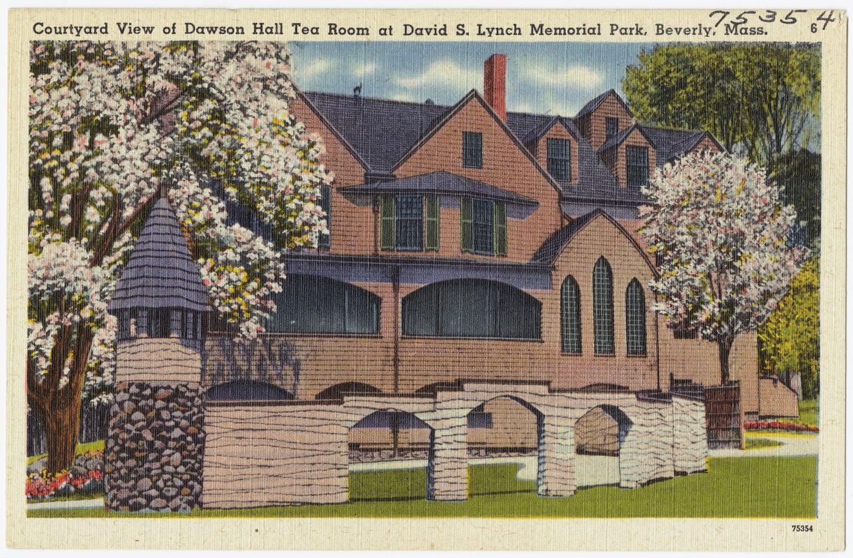 Courtyard view of Dawson Hall Tea Room at David S. Lynch Memorial Park, Beverly, Mass.