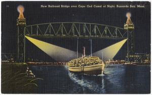 New railroad bridge over Cape Cod Canal at night, Buzzards Bay, Mass.