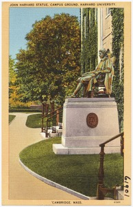 John Harvard Statue, campus ground, Harvard University, Cambridge, Mass.
