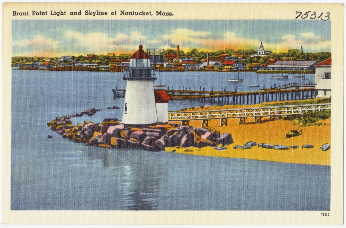 Brant Point Light and Skyline of Nantucket, Mass.