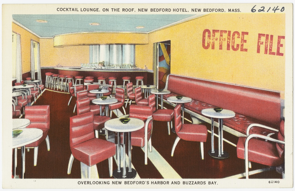 Cocktail Lounge, on the roof, New Bedford Hotel, New Bedford, Mass., overlooking New Bedford's Harbor and Buzzards Bay.