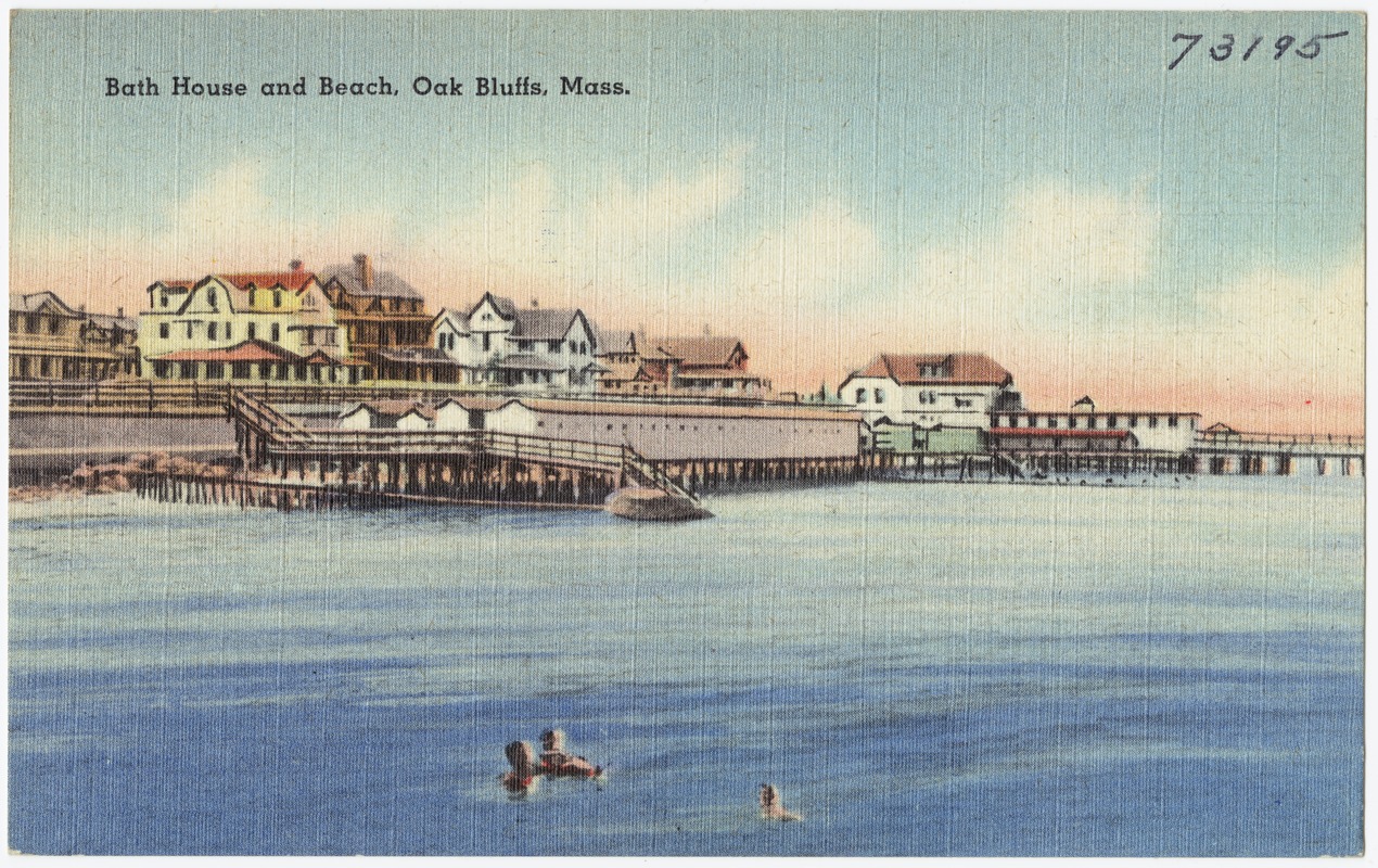 Bath house and beach, Oak Bluffs, Mass.