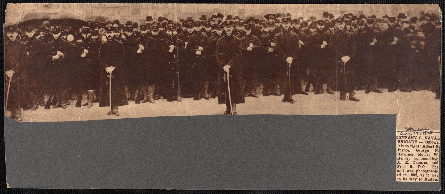 Members of Company G, Naval Brigade, photographed on way to Boston in 1892