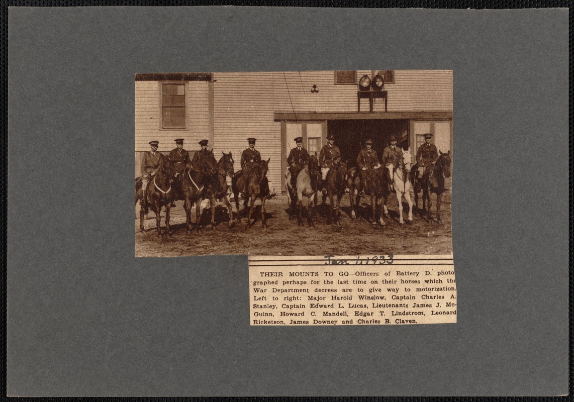 THEIR MOUNTS TO GO. Officers of Battery D. on horseback