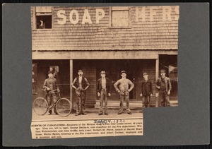 AGENTS OF CLEANLINESS. Six employees of Herson Soap Manufactures standing outside the soap works near Lunds Corner