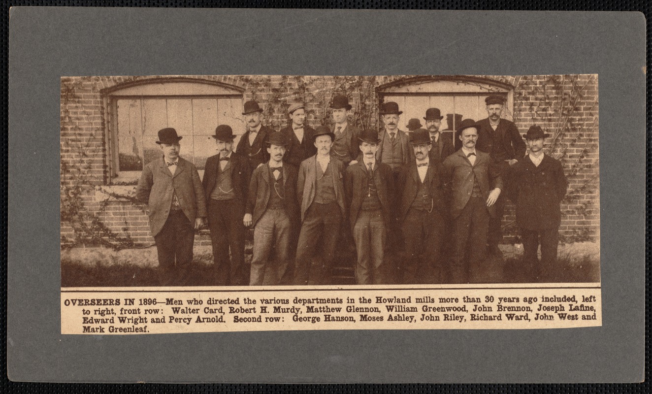 Overseers in 1896, Howland Mills, New Bedford, MA