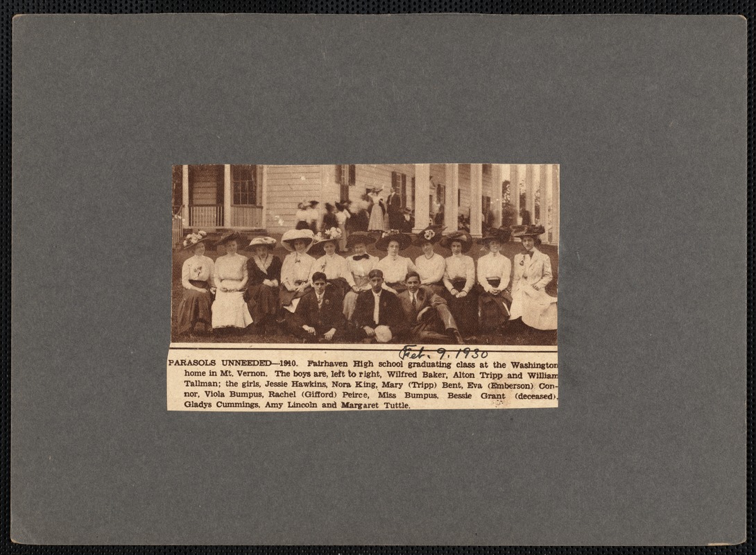 Fairhaven High School, Massachusetts, graduating class of 1910 at the Virginia home of George Washington, Mount Vernon