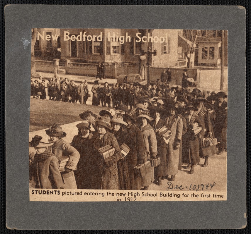 Students entering the new New Bedford High School on County Street for