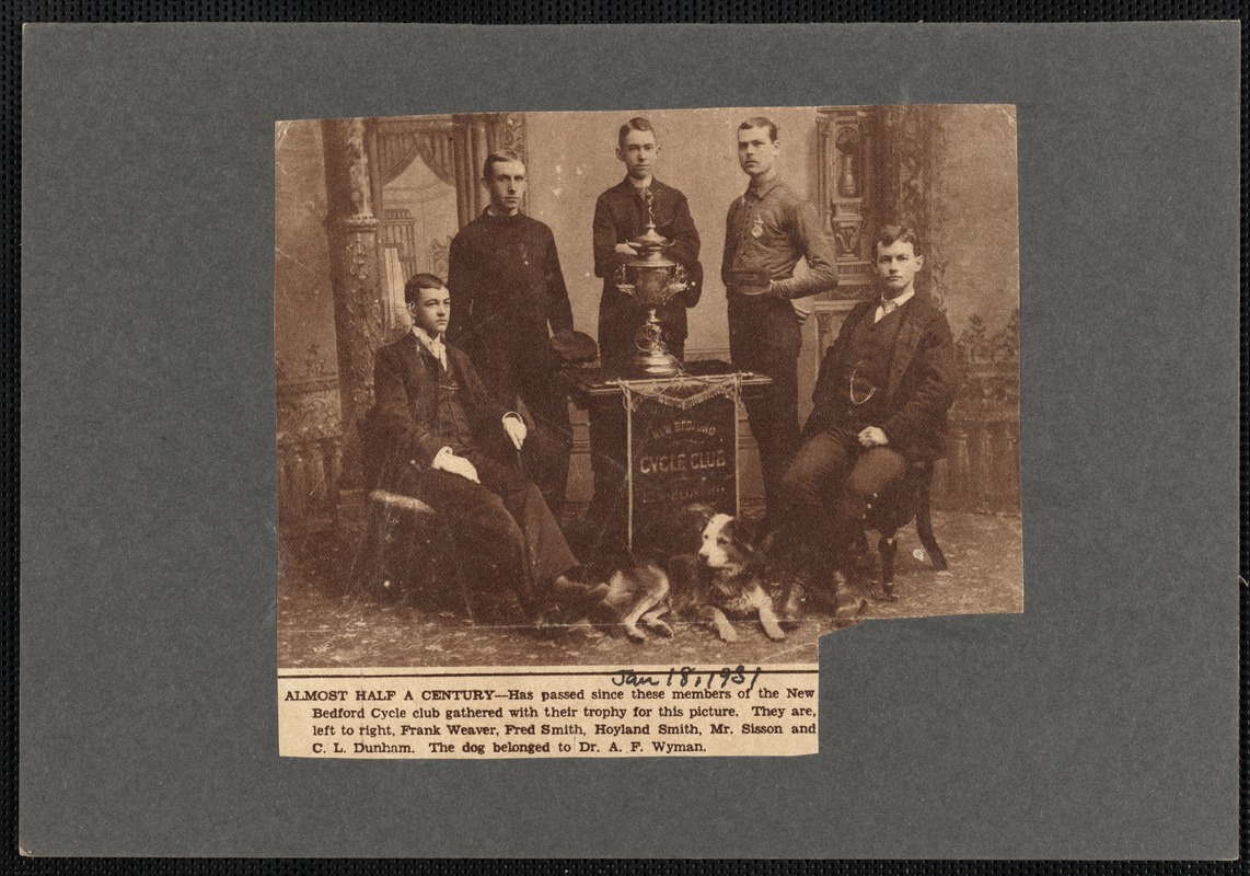 Members of the New Bedford Cycle Club gathered for their trophy, New