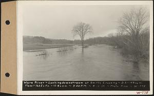 Ware River, looking downstream at Smiths Crossing (first bridge above Gilbertville), drainage area = 149 square miles, flow = 1625 cubic feet per second = 10.9 cubic feet per second per square mile, Gilbertville, Hardwick, Mass., 3:00 PM, Apr. 13, 1934